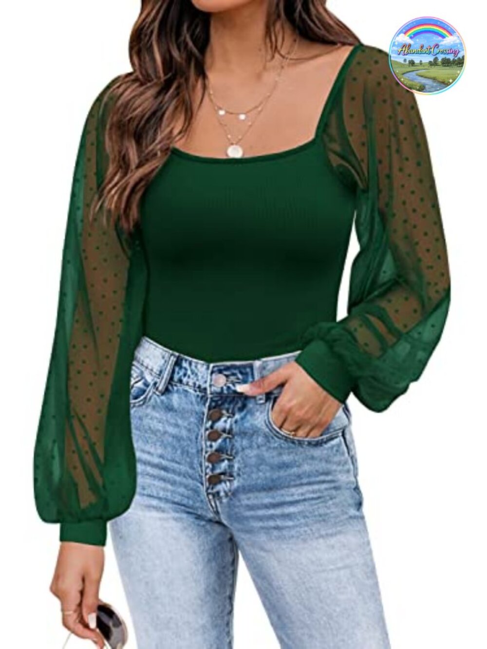 Womens Mesh Long Sleeve Square Neck Blouse See Through Top